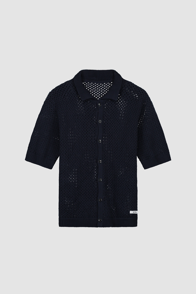 Crochet Knit Button Shirt - Navy