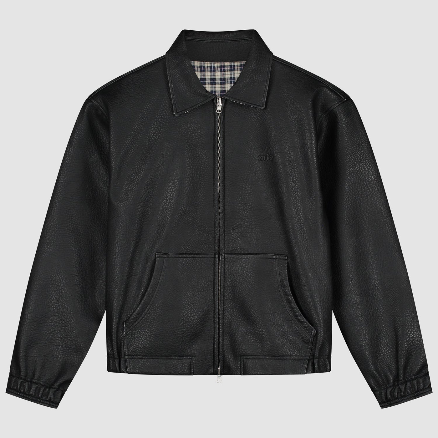 Reversible Plaid Leather Jacket - Black/Plaid