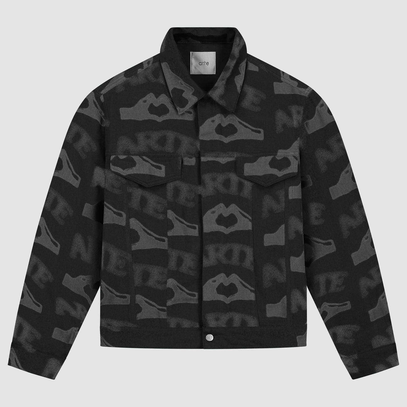 Heart Printed Jacket - Black