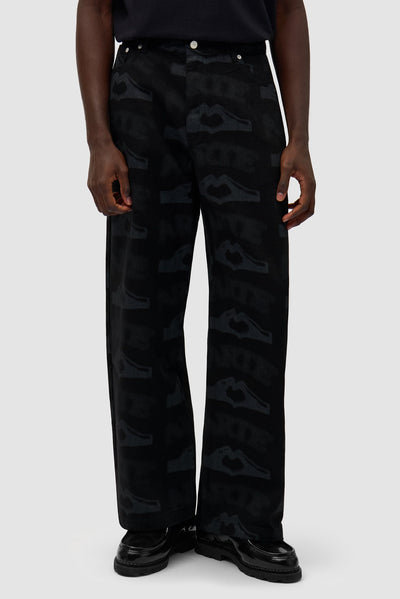 Heart Printed Pants - Black