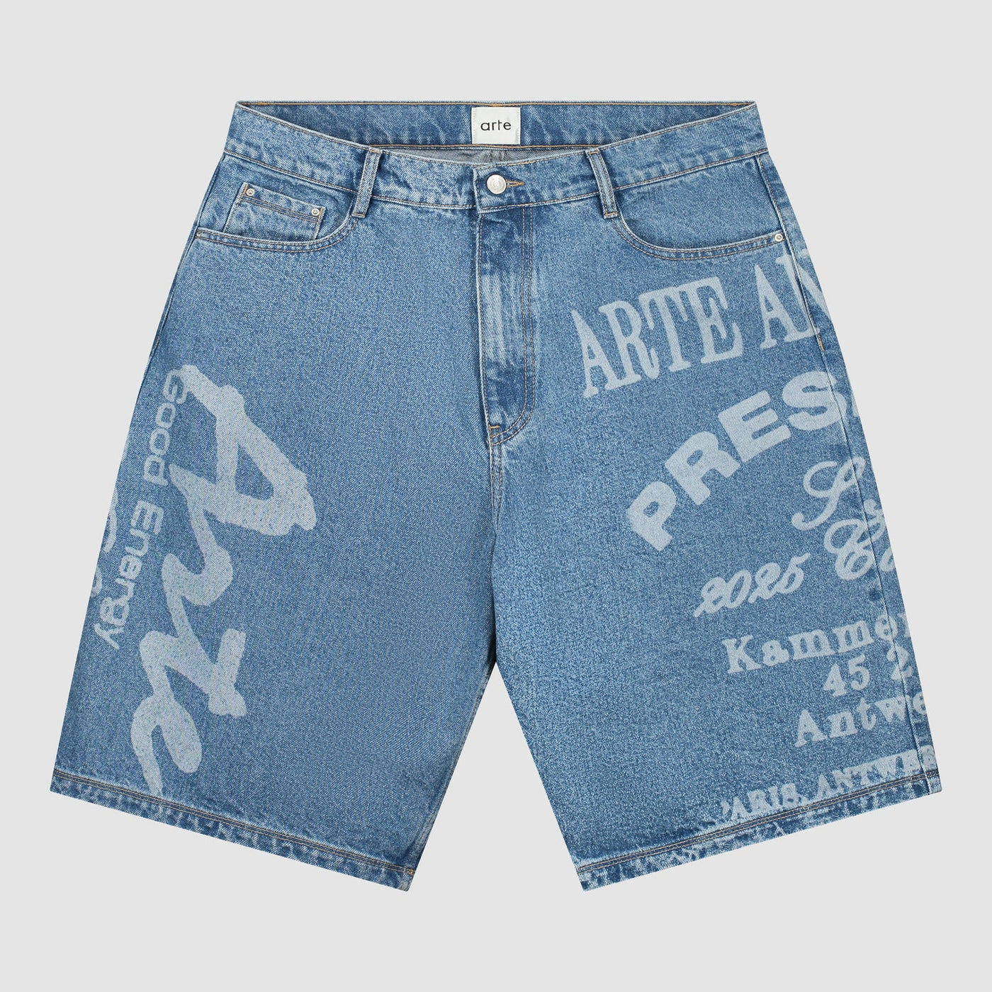 Arte Print Shorts - Denim Bleach