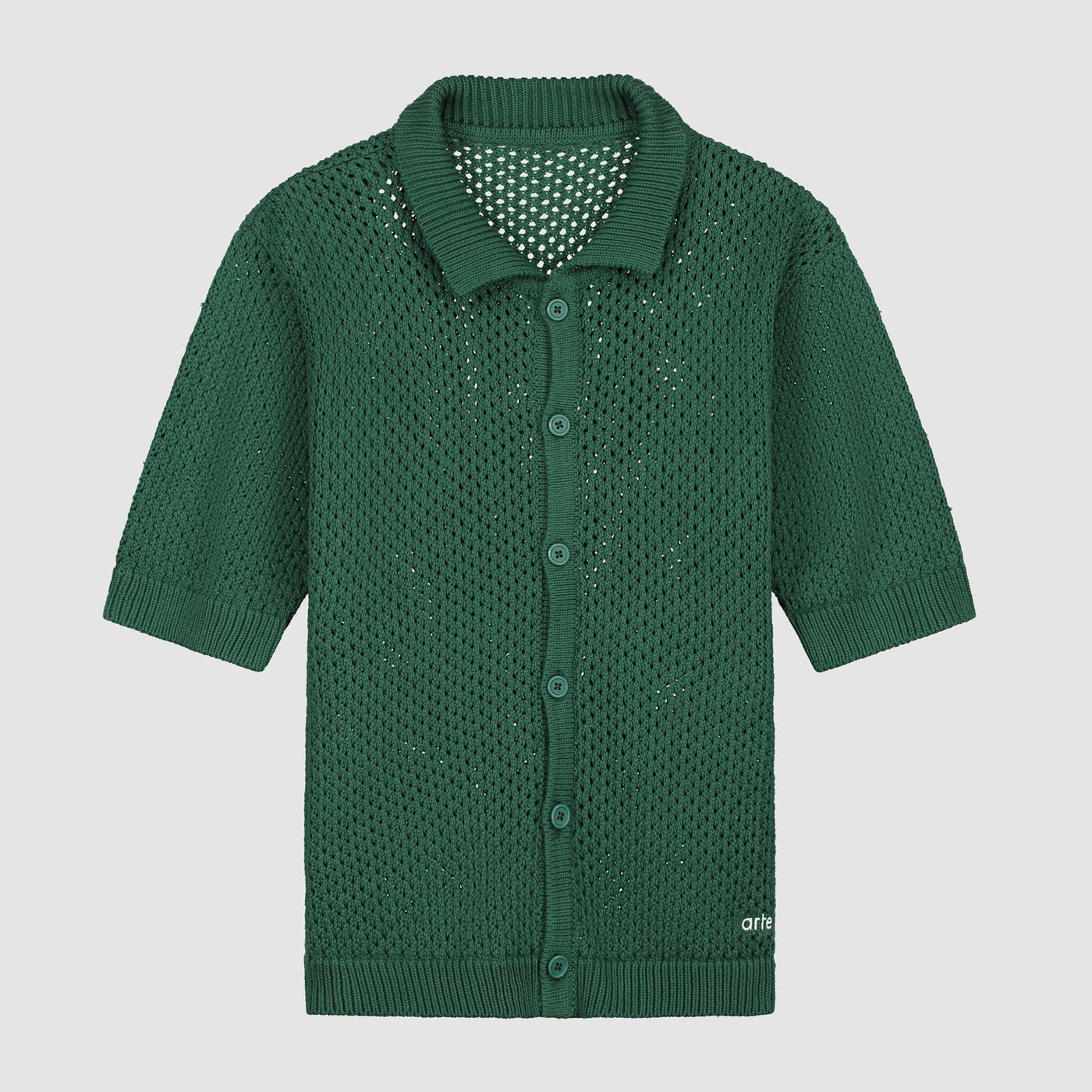 Crochet Knit Button Shirt - Green
