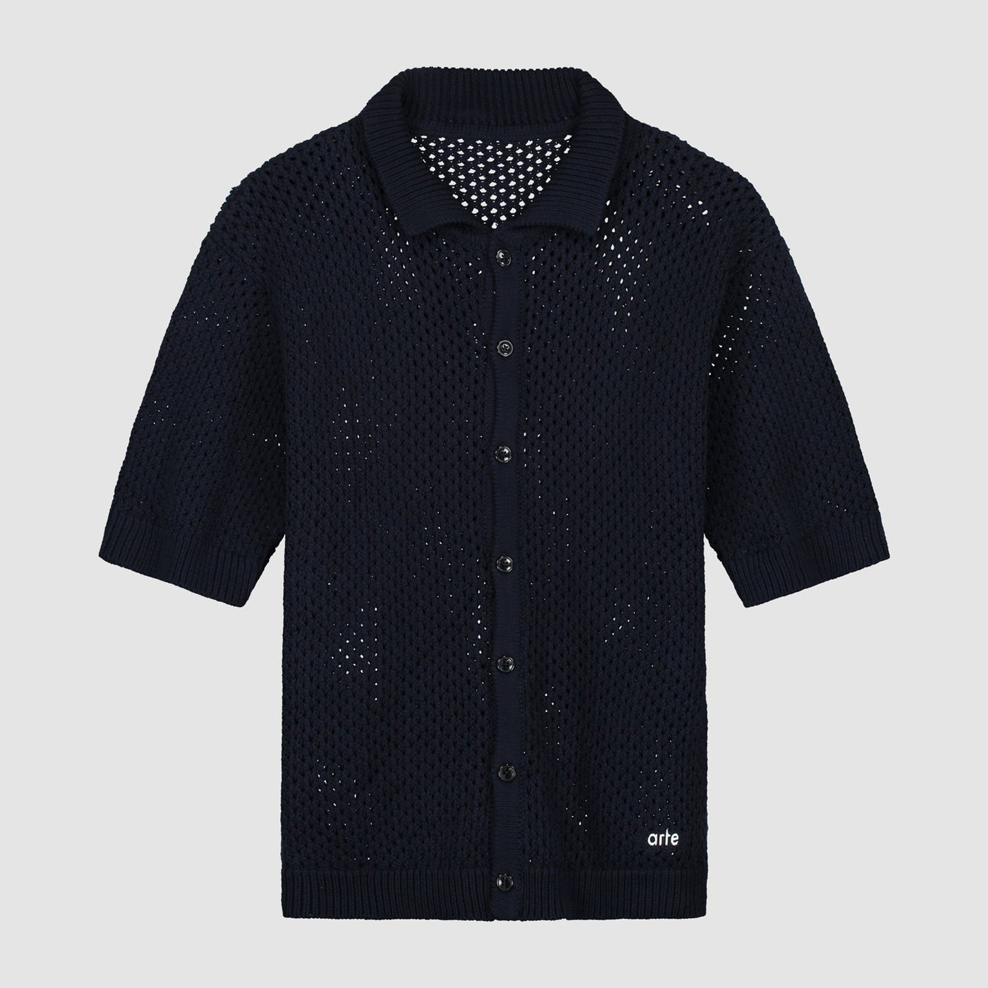 Crochet Knit Button Shirt - Navy