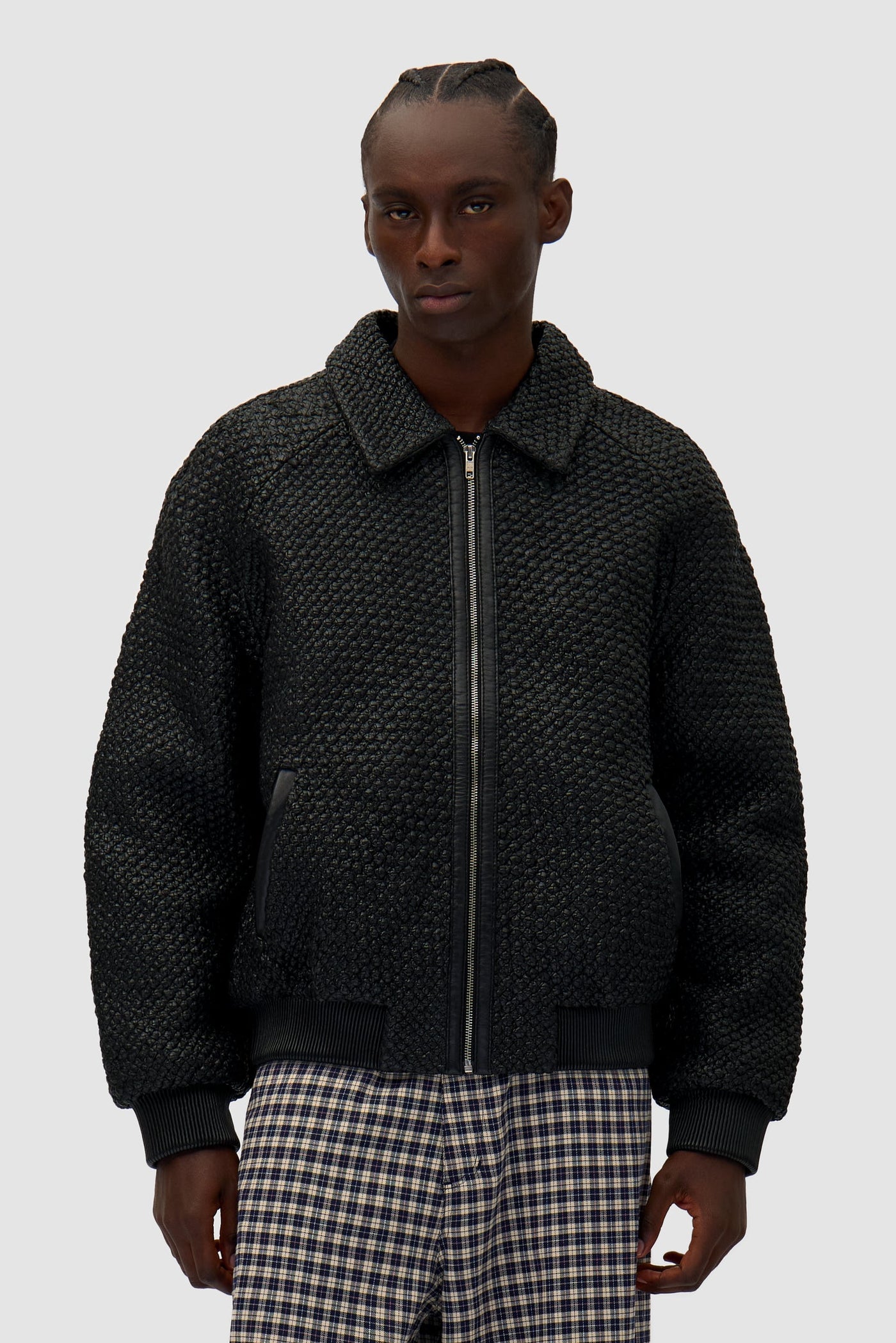 Leather Braided Jacket - Black