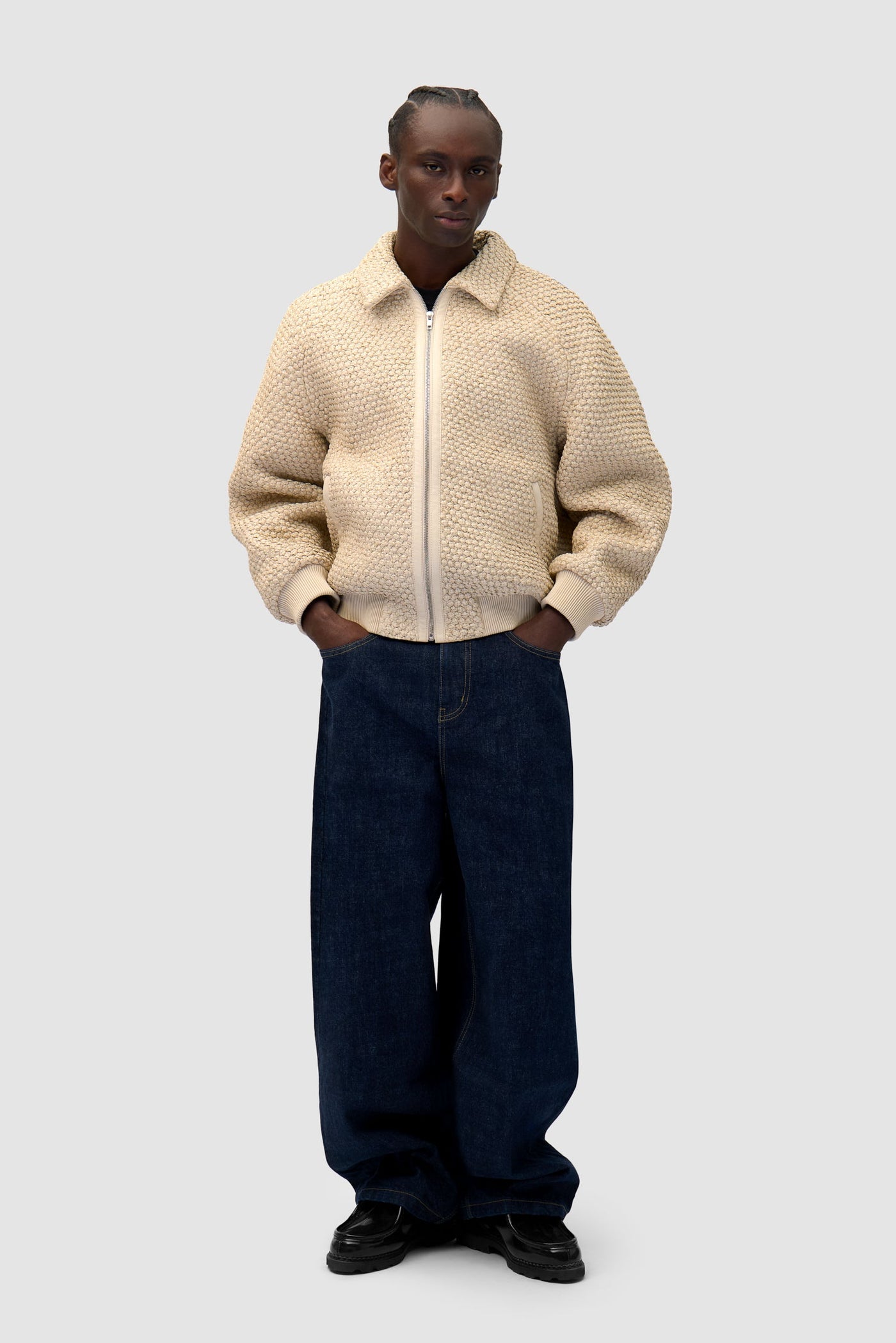 Leather Braided Jacket - Cream