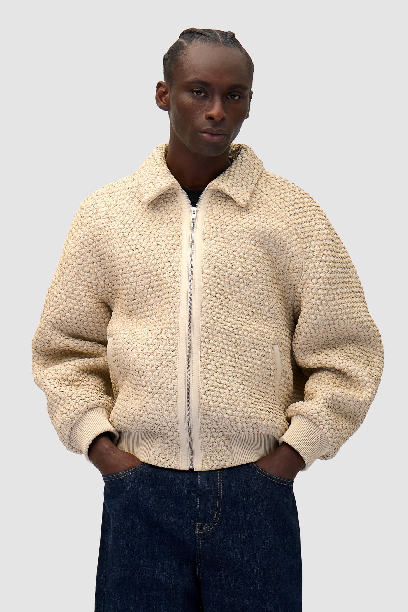 Leather Braided Jacket - Cream