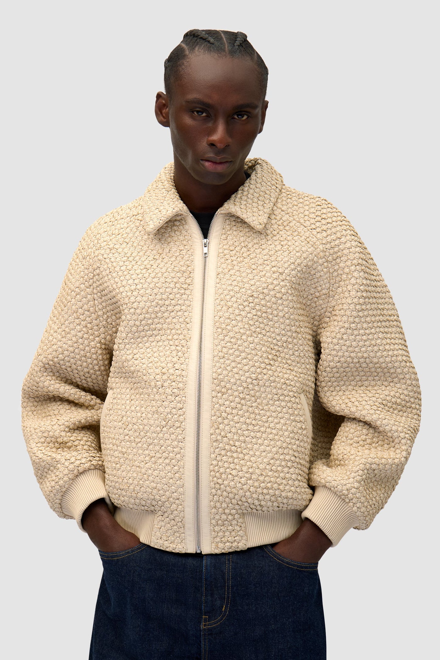 Leather Braided Jacket - Cream