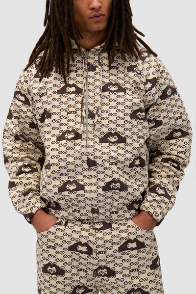 Hand Heart Print Jacket - Cream/Brown