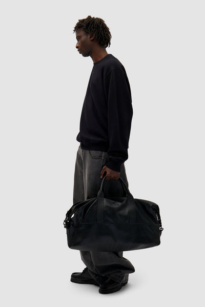 Real Leather Duffle Bag - Black