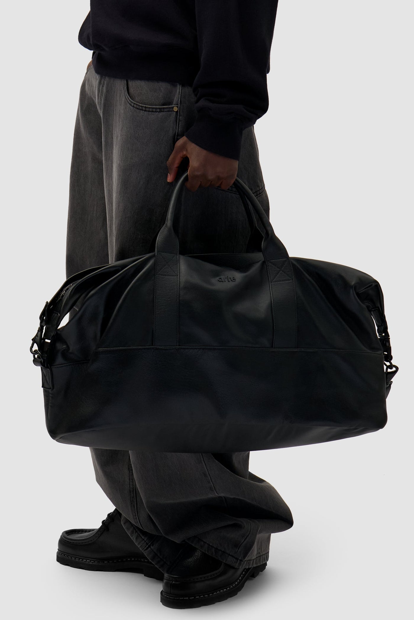 Real Leather Duffle Bag - Black
