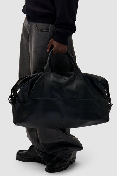 Real Leather Duffle Bag - Black