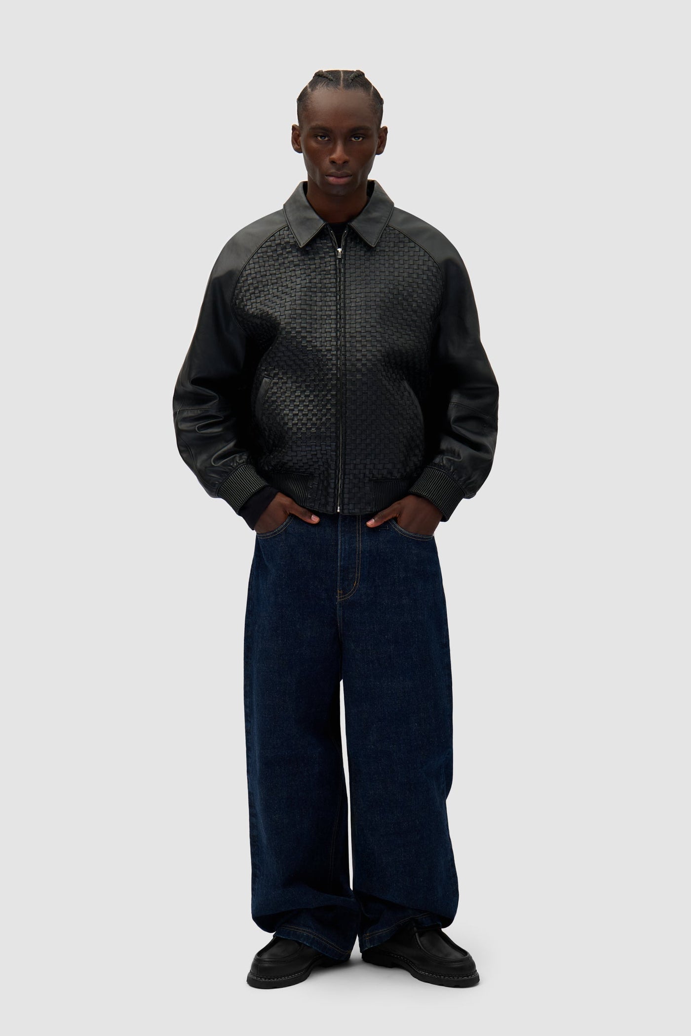 Square Leather Jacket - Black