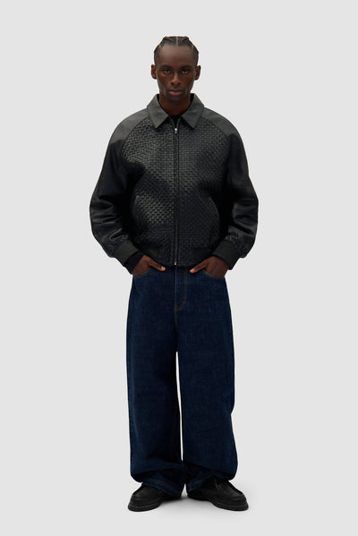 Square Leather Jacket - Black