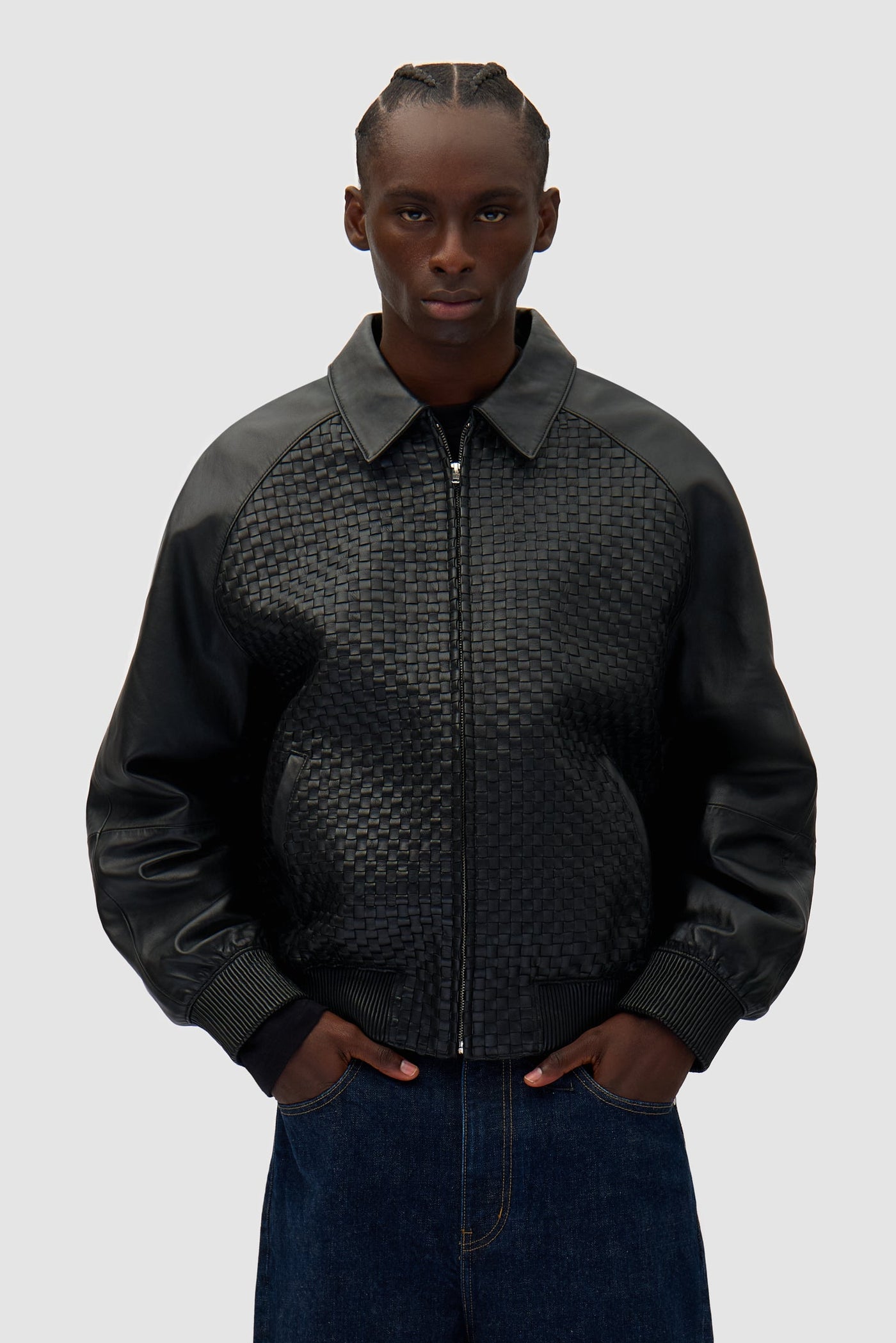 Square Leather Jacket - Black