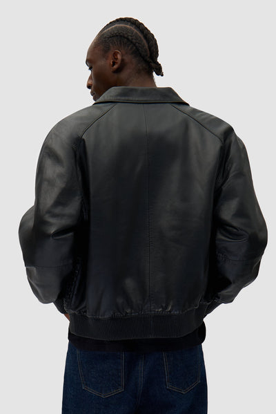 Square Leather Jacket - Black