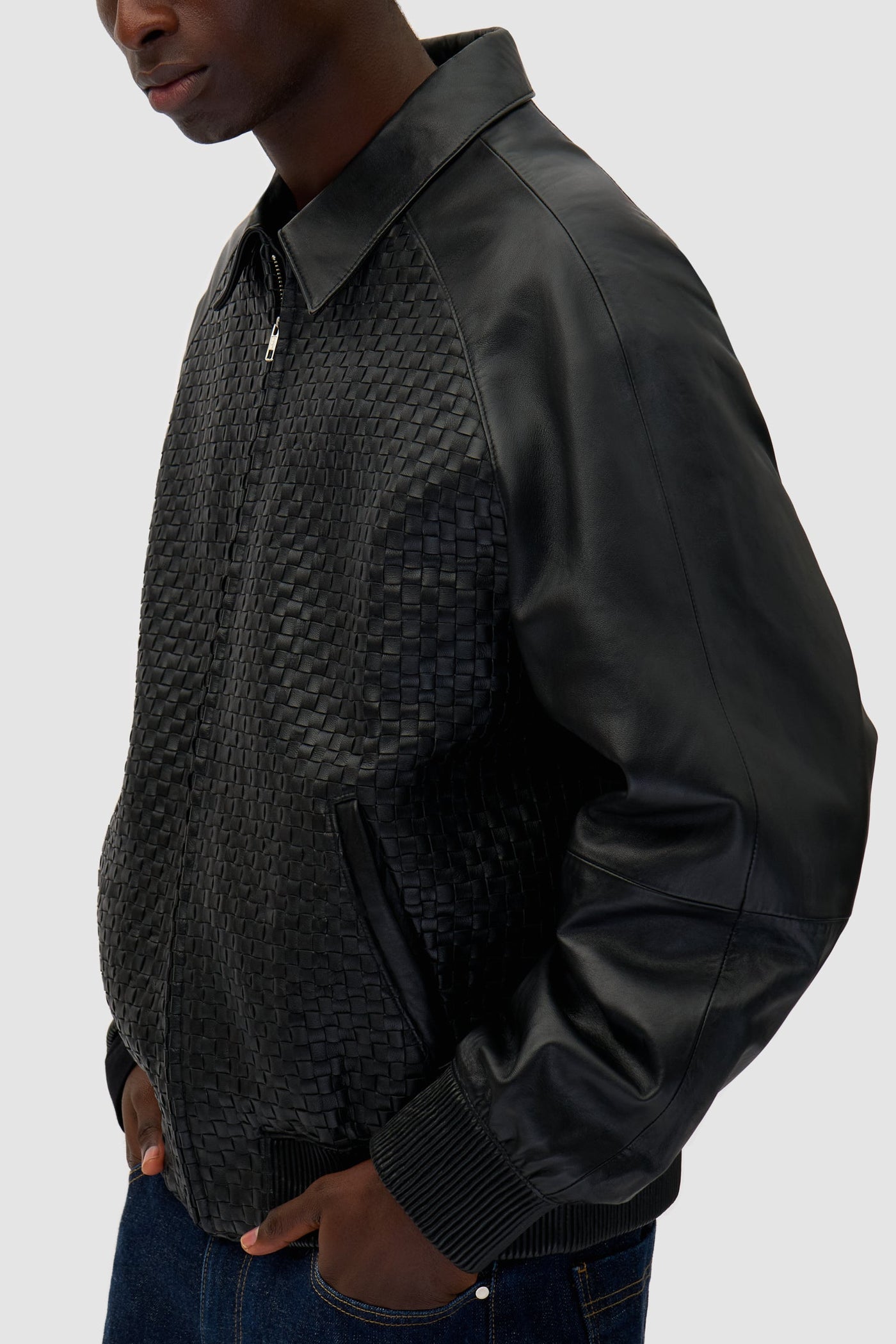 Square Leather Jacket - Black