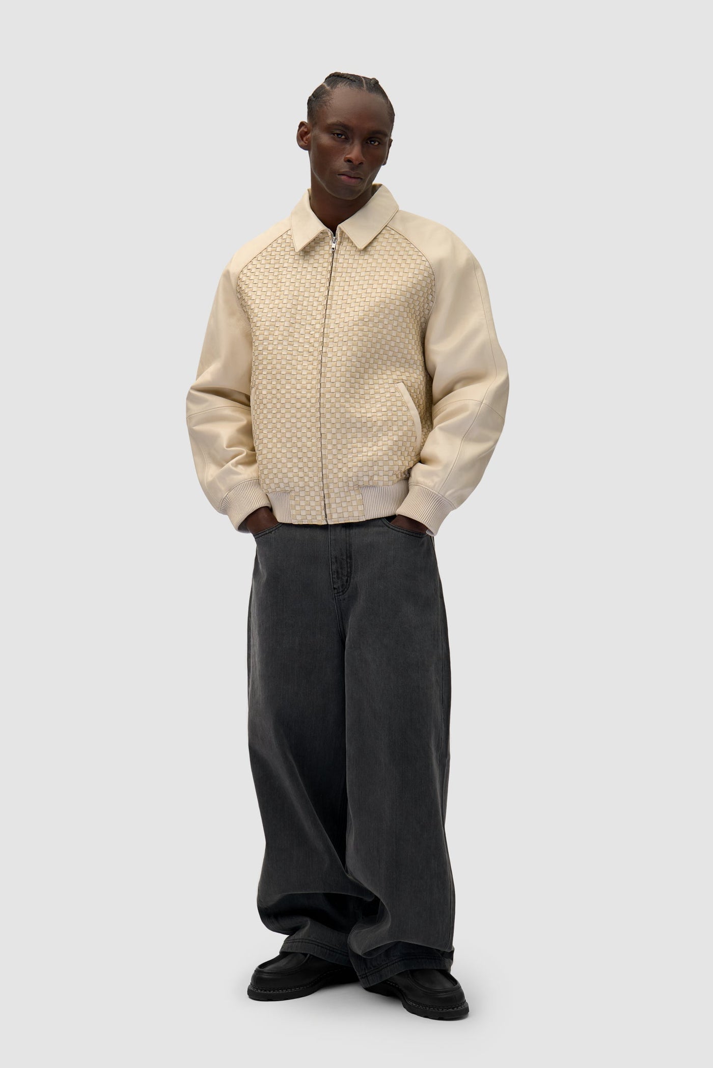 Square Leather Jacket - Cream