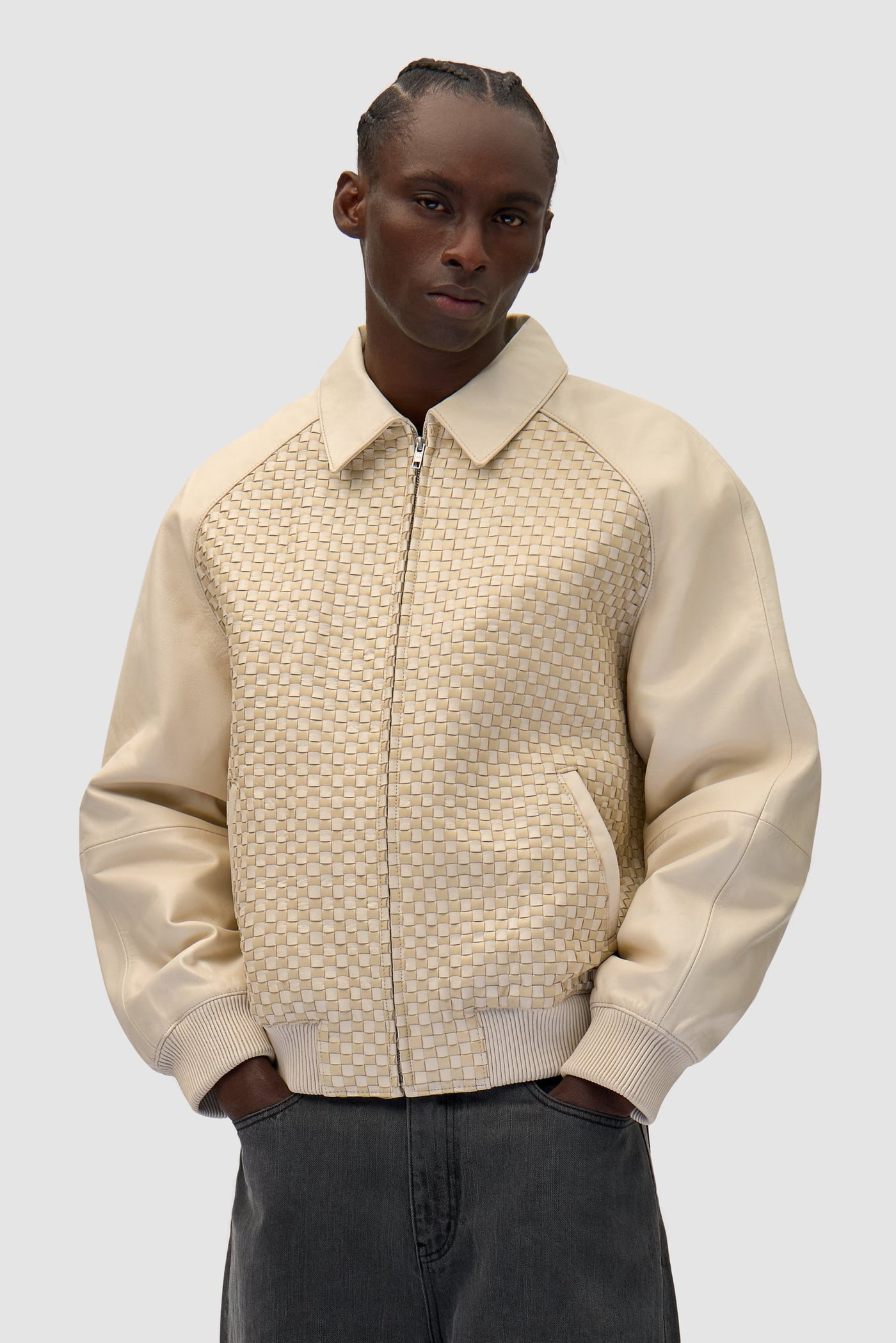 Square Leather Jacket - Cream