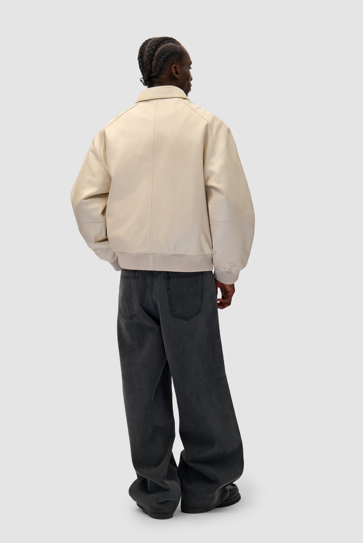 Square Leather Jacket - Cream