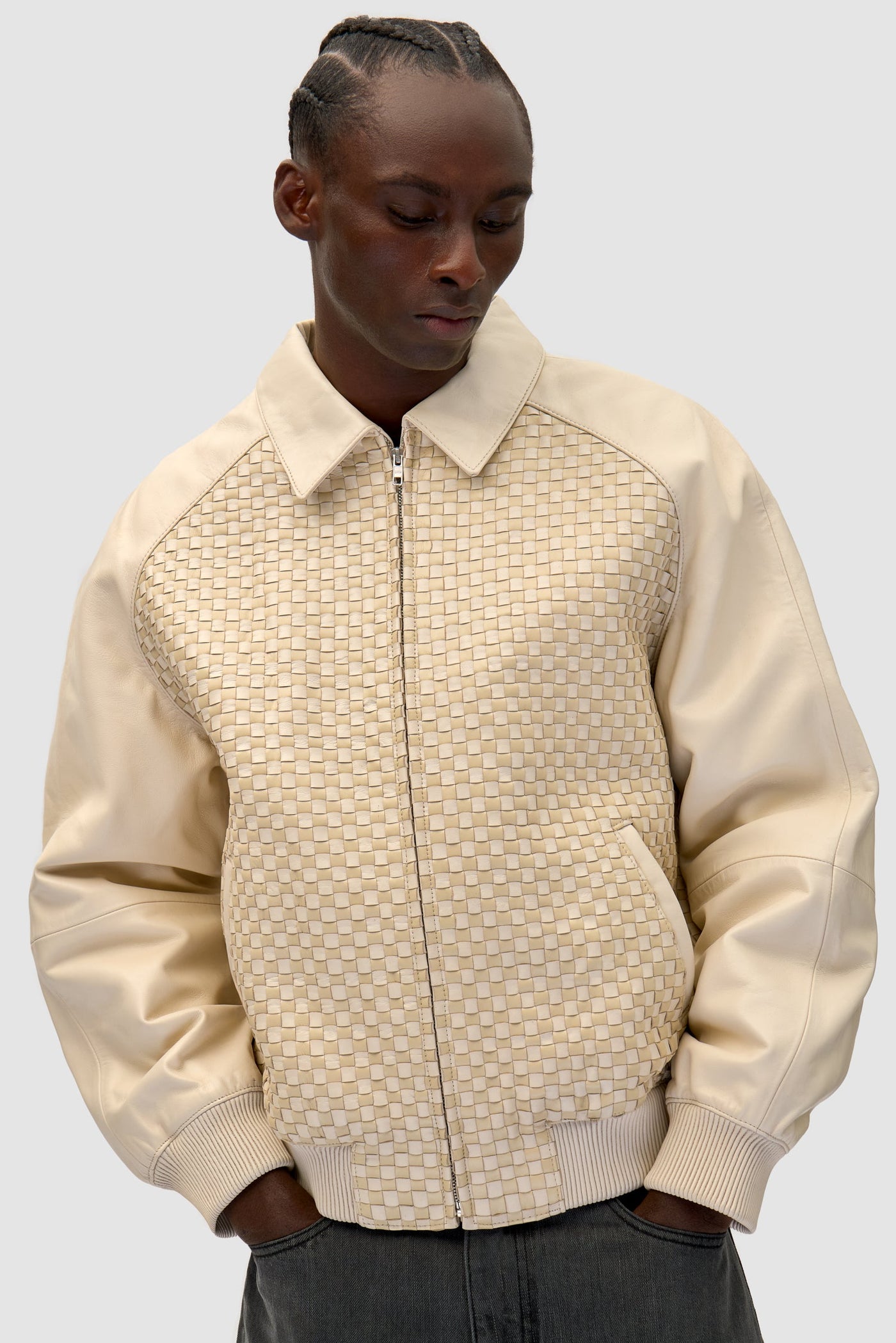 Square Leather Jacket - Cream