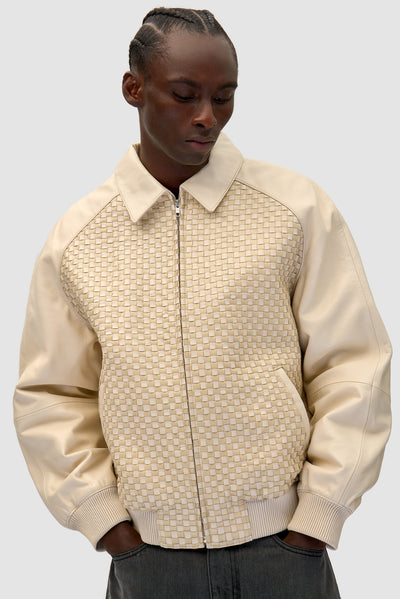 Square Leather Jacket - Cream