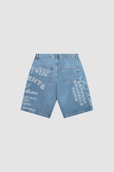 Arte Print Shorts - Denim Bleach