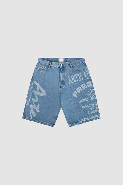 Arte Print Shorts - Denim Bleach